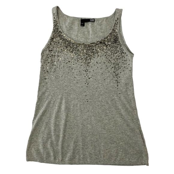 EILEEN FISHER Gray Cotton Cashmere Beaded Sleeveless Top Size XS #S1SCK Tank - Picture 3 of 8